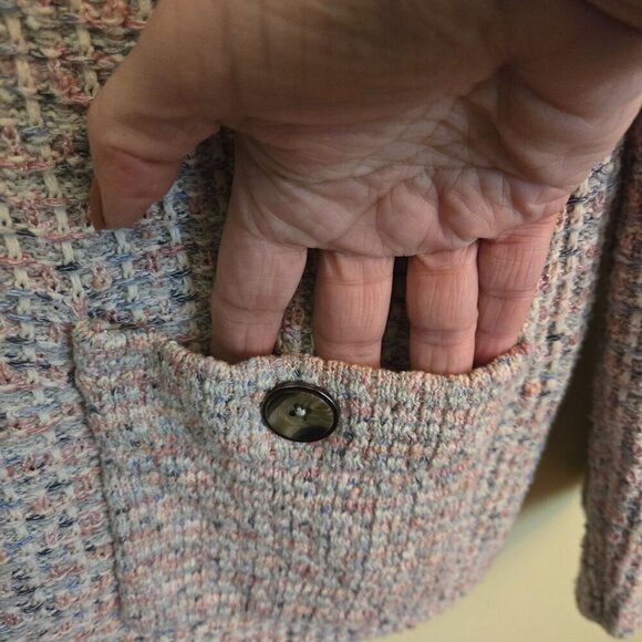 J. Jill Tweed Pink Gray Cotton Blend V Neck Cardigan Sweater Size S - Picture 5 of 7